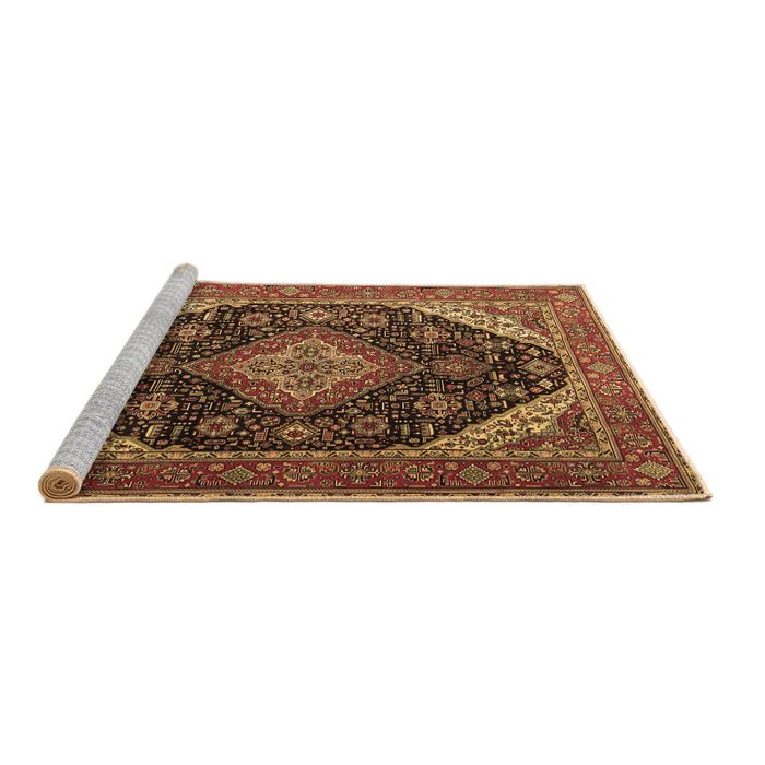 Sideview of Machine Washable Medallion Brown Traditional Rug, wshtr1291brn