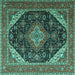 Square Medallion Turquoise Traditional Rug, tr1291turq