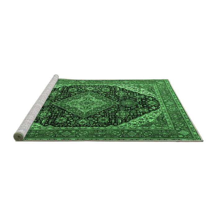 Sideview of Machine Washable Medallion Emerald Green Traditional Area Rugs, wshtr1291emgrn