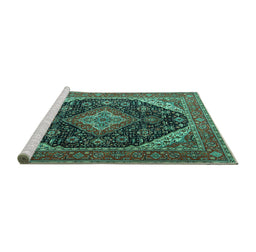 Sideview of Machine Washable Medallion Turquoise Traditional Area Rugs, wshtr1291turq