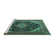 Sideview of Machine Washable Medallion Turquoise Traditional Area Rugs, wshtr1291turq