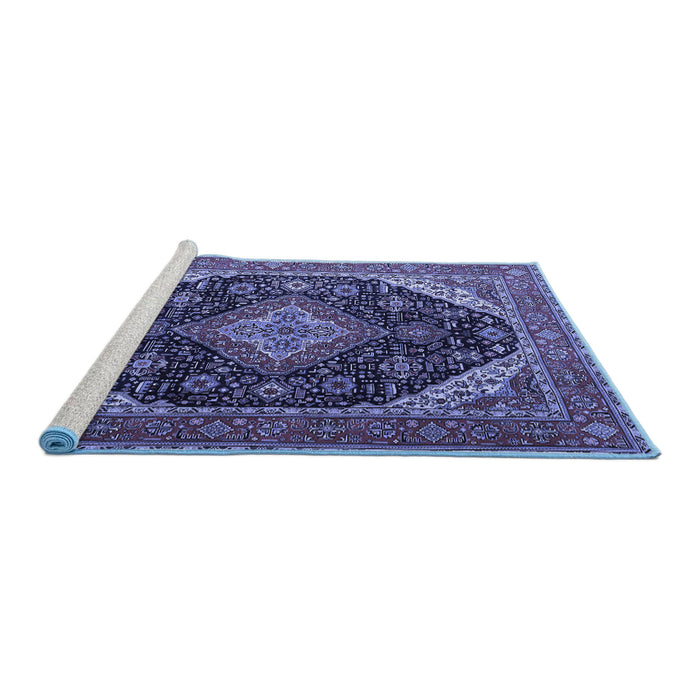 Sideview of Machine Washable Medallion Blue Traditional Rug, wshtr1291blu