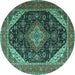 Round Medallion Turquoise Traditional Rug, tr1291turq