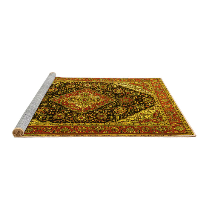 Sideview of Machine Washable Medallion Yellow Traditional Rug, wshtr1291yw