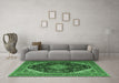 Machine Washable Medallion Emerald Green Traditional Area Rugs in a Living Room,, wshtr1291emgrn