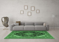 Machine Washable Medallion Emerald Green Traditional Rug, wshtr1291emgrn