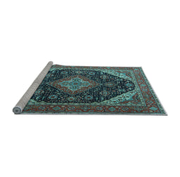 Sideview of Machine Washable Medallion Light Blue Traditional Rug, wshtr1291lblu