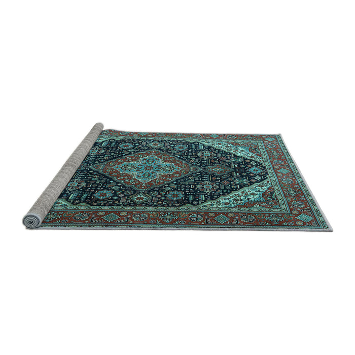 Sideview of Machine Washable Medallion Light Blue Traditional Rug, wshtr1291lblu