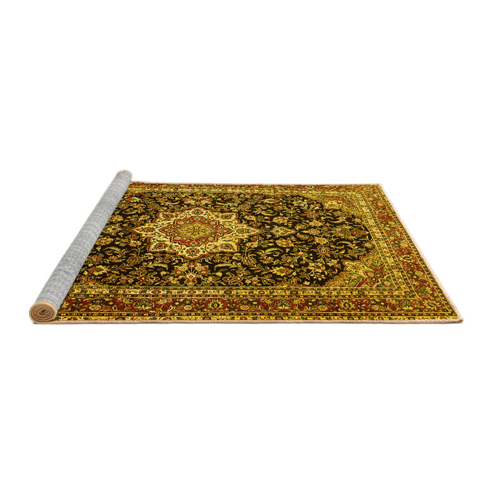 Sideview of Machine Washable Medallion Yellow Traditional Rug, wshtr1292yw