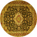 Round Machine Washable Medallion Yellow Traditional Rug, wshtr1292yw