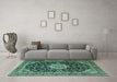 Machine Washable Medallion Turquoise Traditional Area Rugs in a Living Room,, wshtr1292turq