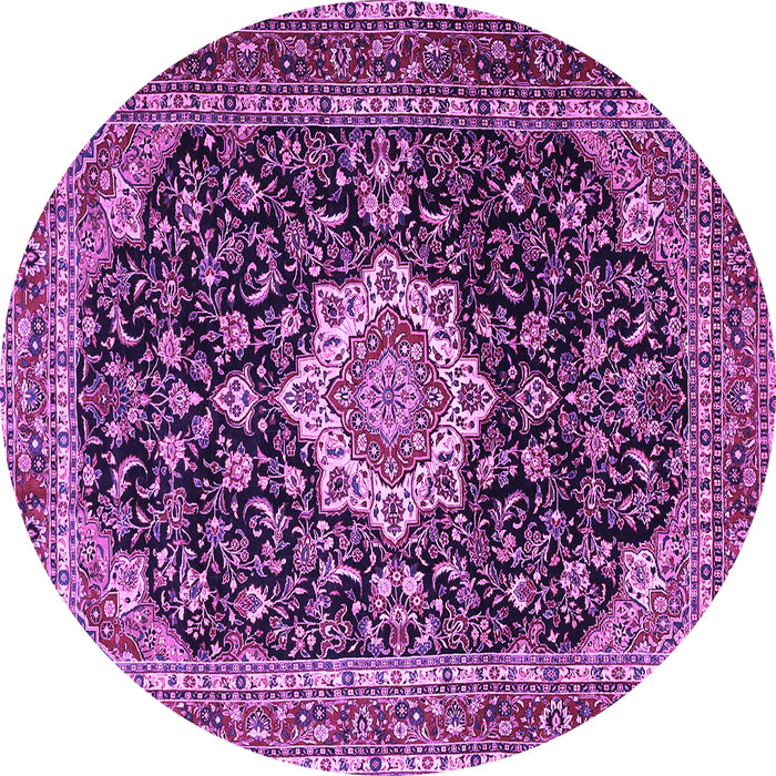 Round Machine Washable Medallion Purple Traditional Area Rugs, wshtr1292pur