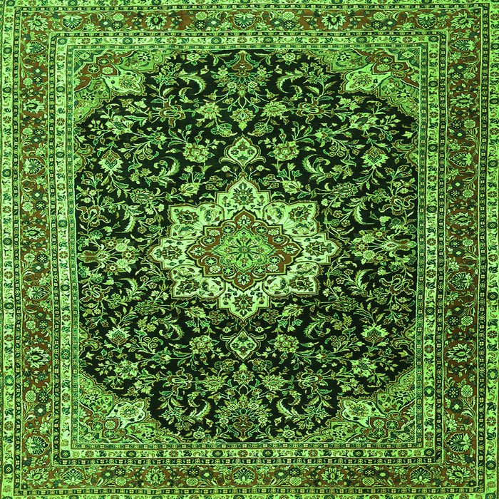 Round Machine Washable Medallion Green Traditional Area Rugs, wshtr1292grn
