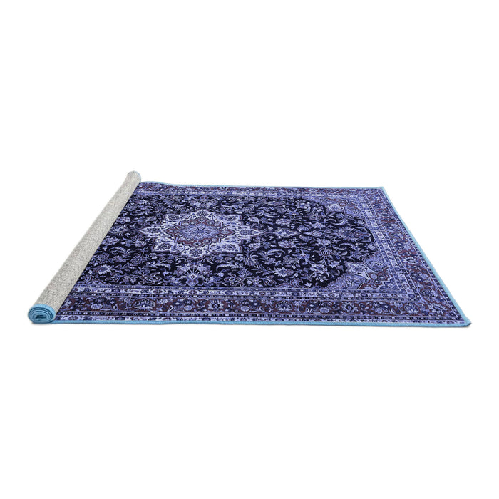 Sideview of Machine Washable Medallion Blue Traditional Rug, wshtr1292blu