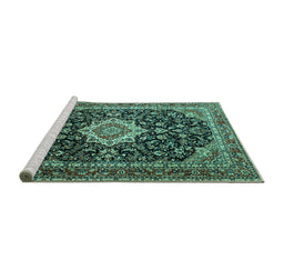 Sideview of Machine Washable Medallion Turquoise Traditional Area Rugs, wshtr1292turq