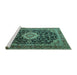 Sideview of Machine Washable Medallion Turquoise Traditional Area Rugs, wshtr1292turq