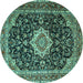 Round Machine Washable Medallion Turquoise Traditional Area Rugs, wshtr1292turq