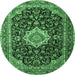 Round Machine Washable Medallion Emerald Green Traditional Area Rugs, wshtr1292emgrn