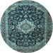 Round Machine Washable Medallion Light Blue Traditional Rug, wshtr1292lblu