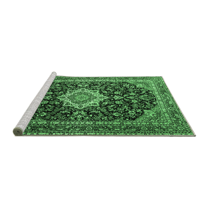 Sideview of Machine Washable Medallion Emerald Green Traditional Area Rugs, wshtr1292emgrn