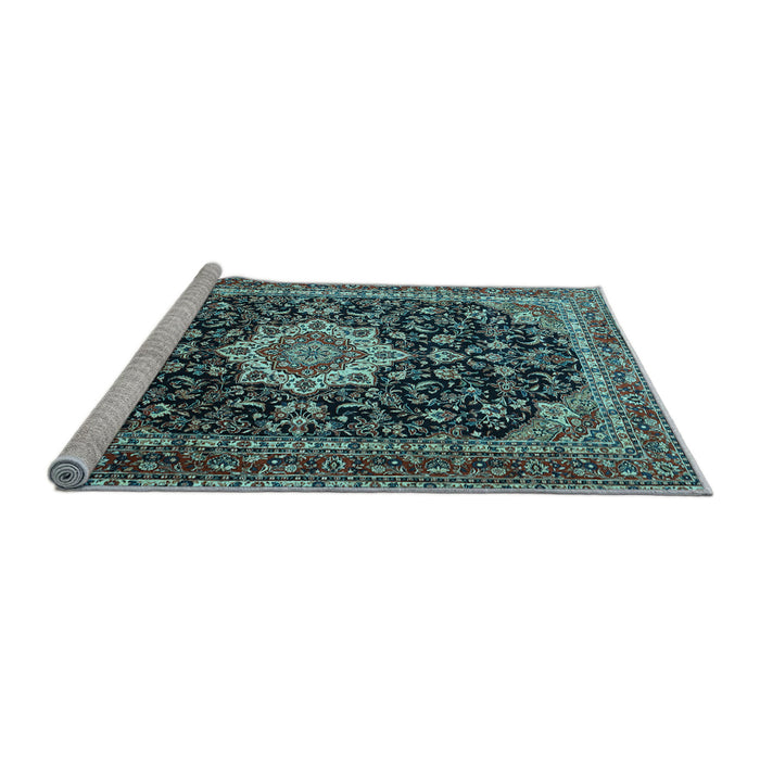 Sideview of Machine Washable Medallion Light Blue Traditional Rug, wshtr1292lblu