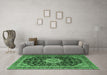 Machine Washable Medallion Emerald Green Traditional Area Rugs in a Living Room,, wshtr1292emgrn