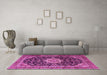 Machine Washable Medallion Pink Traditional Rug in a Living Room, wshtr1292pnk