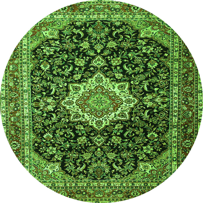 Square Medallion Green Traditional Rug, tr1292grn