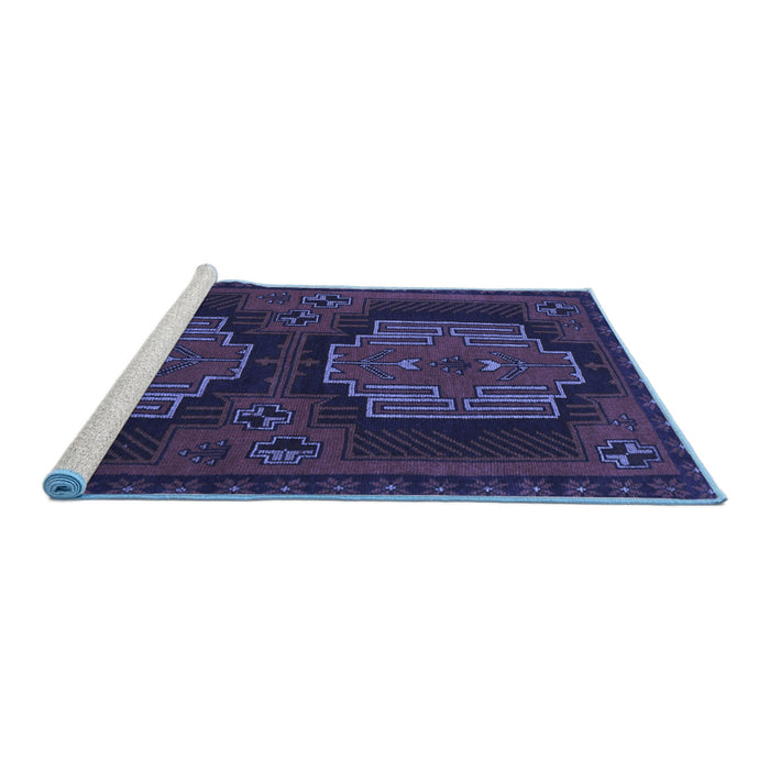 Sideview of Machine Washable Persian Blue Traditional Rug, wshtr1293blu