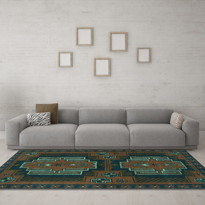 Machine Washable Persian Turquoise Traditional Area Rugs in a Living Room,, wshtr1293turq