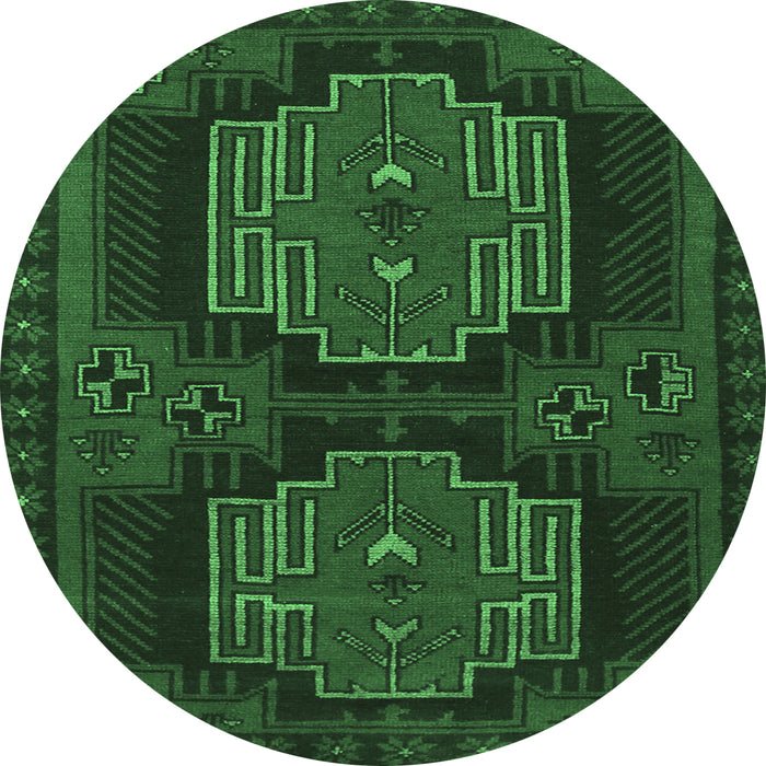 Round Machine Washable Persian Emerald Green Traditional Area Rugs, wshtr1293emgrn