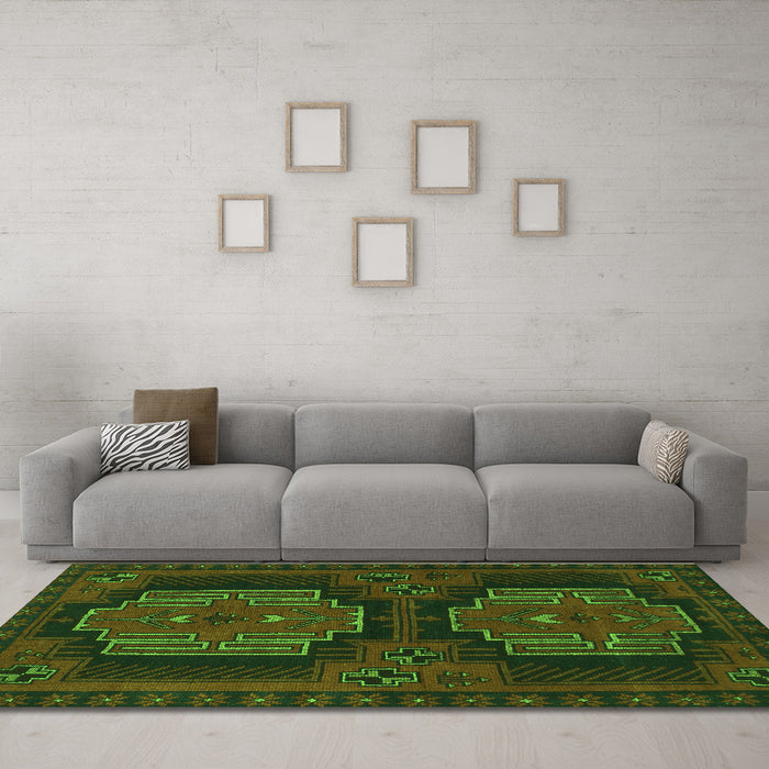 Machine Washable Persian Green Traditional Area Rugs in a Living Room,, wshtr1293grn