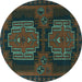 Round Machine Washable Persian Turquoise Traditional Area Rugs, wshtr1293turq