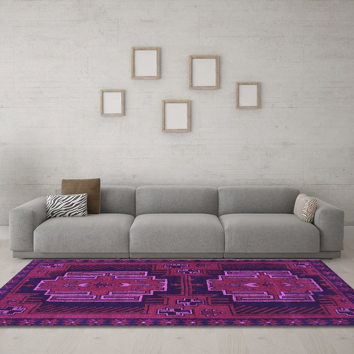 Machine Washable Persian Purple Traditional Area Rugs in a Living Room, wshtr1293pur
