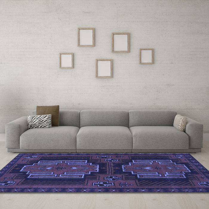 Machine Washable Persian Blue Traditional Rug in a Living Room, wshtr1293blu
