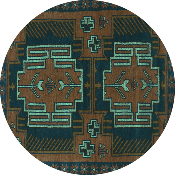 Round Persian Turquoise Traditional Rug, tr1293turq