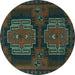 Round Persian Turquoise Traditional Rug, tr1293turq