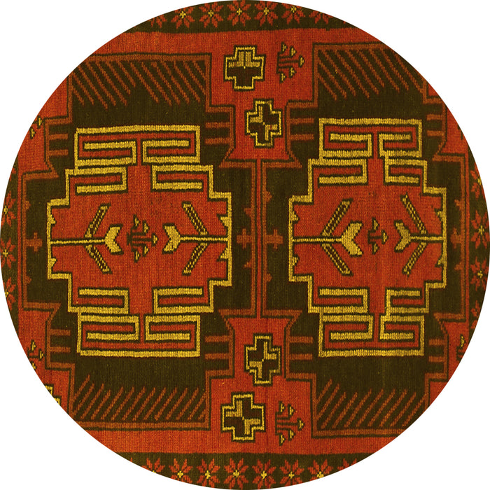 Round Persian Yellow Traditional Rug, tr1293yw
