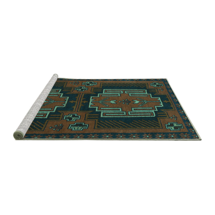 Sideview of Machine Washable Persian Turquoise Traditional Area Rugs, wshtr1293turq