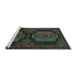 Sideview of Machine Washable Persian Turquoise Traditional Area Rugs, wshtr1293turq