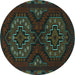 Round Machine Washable Persian Turquoise Traditional Area Rugs, wshtr1294turq