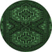 Round Persian Emerald Green Traditional Rug, tr1294emgrn