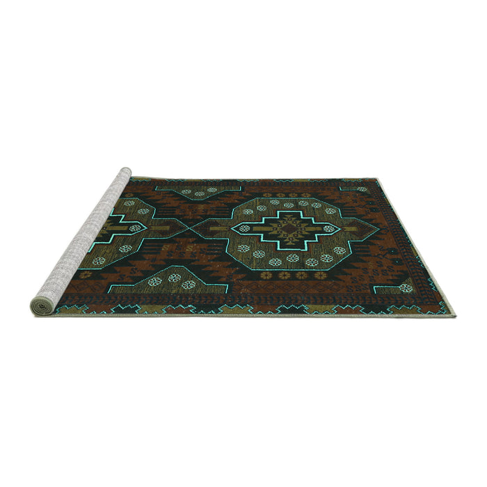Sideview of Machine Washable Persian Turquoise Traditional Area Rugs, wshtr1294turq