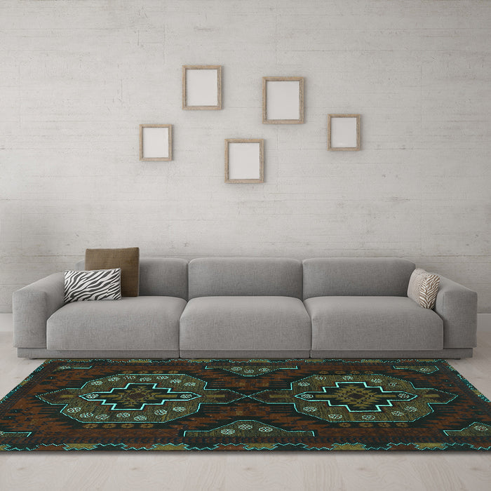 Machine Washable Persian Turquoise Traditional Area Rugs in a Living Room,, wshtr1294turq