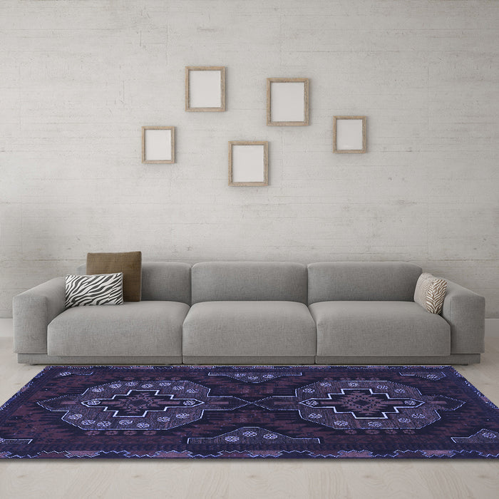 Machine Washable Persian Blue Traditional Rug in a Living Room, wshtr1294blu