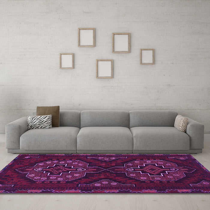 Machine Washable Persian Purple Traditional Area Rugs in a Living Room, wshtr1294pur