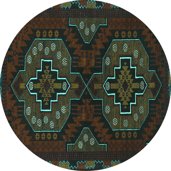 Round Persian Turquoise Traditional Rug, tr1294turq