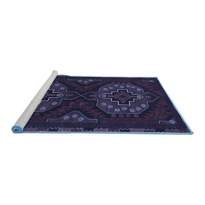Sideview of Machine Washable Persian Blue Traditional Rug, wshtr1294blu