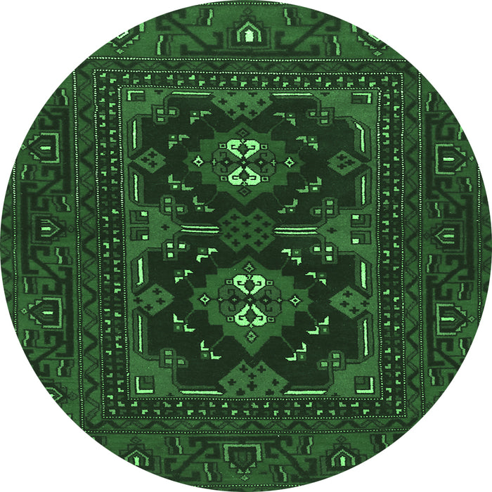 Round Machine Washable Persian Emerald Green Traditional Area Rugs, wshtr1295emgrn