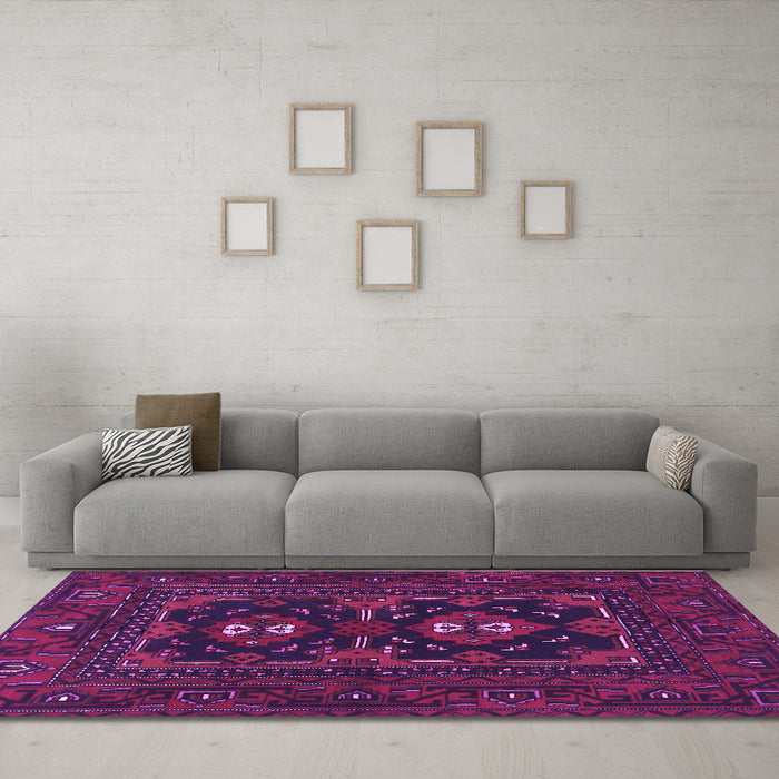 Machine Washable Persian Purple Traditional Area Rugs in a Living Room, wshtr1295pur